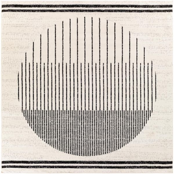 Jimina Black/Ivory 5 ft. x 5 ft. Square Indoor Area Rug