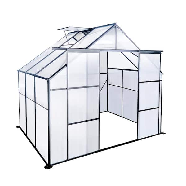 8 ft. x 6 ft. Outdoor Garden Aluminum Black 2-Door Heavy Duty Walk-In Greenhouse with Raised Base and Anchors