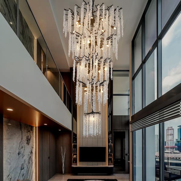 118 in. H, 28-Lights Black Luxury Crystal Chandelier, Tree Branches Chandelier for Entryway High Ceiling Chandelier