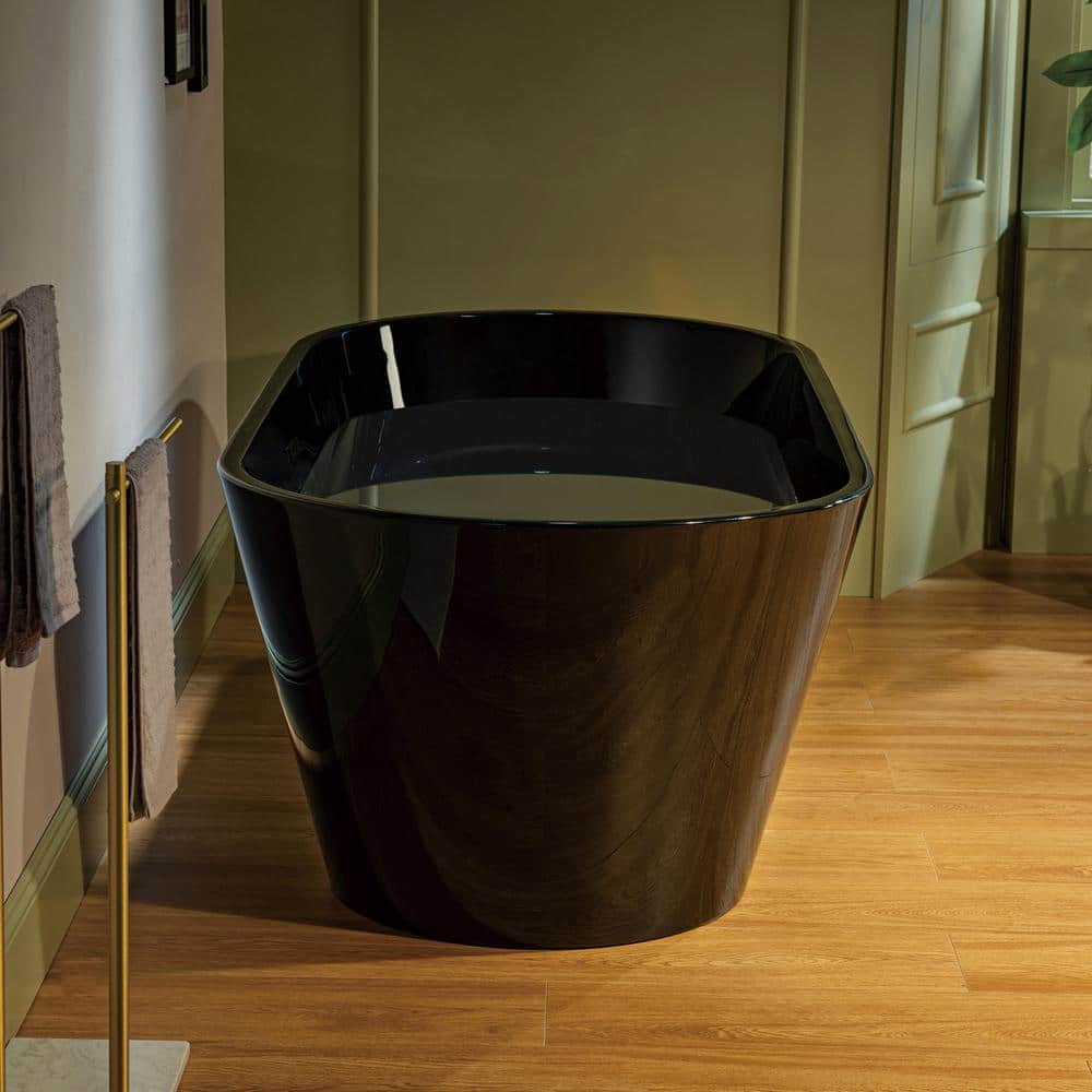 67'' Glossy Black Acrylic Freestanding Soaking Bathtub