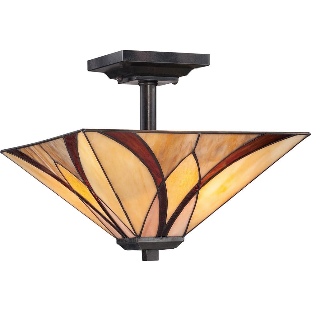 Valiant Bronze 14" Tiffany Glass Semi-Flush Mount Light
