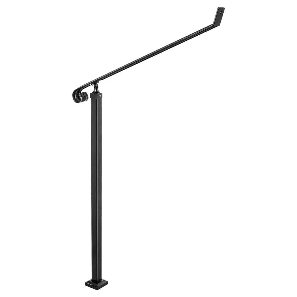 5.35 ft. Black 2-3 Step Railing Wrought Iron Handrail Stair Railings for Steps Wall and Floor Mounted price history on PriceWatchPro