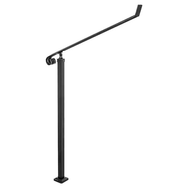 5.35 ft. Black 2-3 Step Railing Wrought Iron Handrail Stair Railings for Steps Wall and Floor Mounted