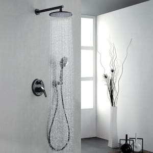 Pomelo 5-Spray Patterns with 9 in. Wall Mount Dual Shower Heads with Pressure Balance Round-in Valve in Matte Black