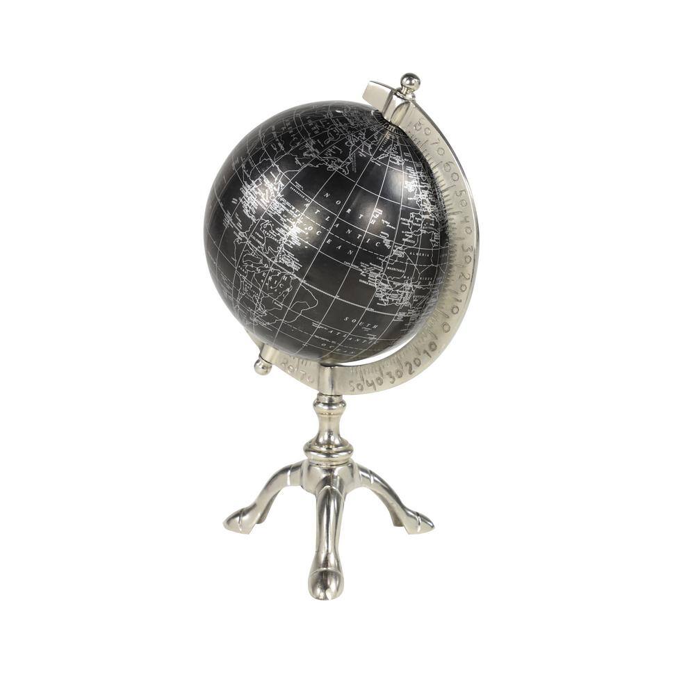 Rustic Black Abstract 7" Globe on Polished Metal Stand
