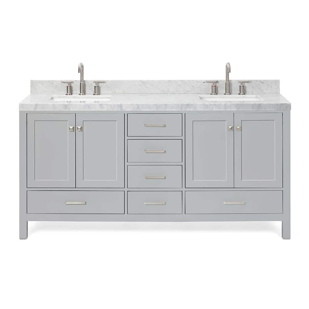 Cambridge 72'' Gray Wood Double Freestanding Bathroom Vanity with Carrara Marble Top