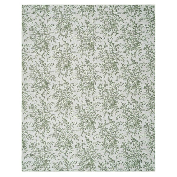 Bedford Floral Chenille Sage Ivory 8 ft. x 10 ft. Polyester Runner Rug