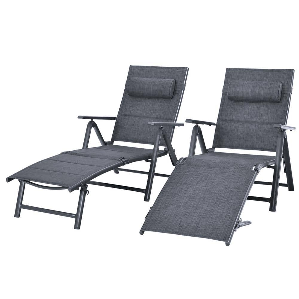 Gymax 2pieces Aluminum Patio Chaise Lounge Reclining Chair with 7