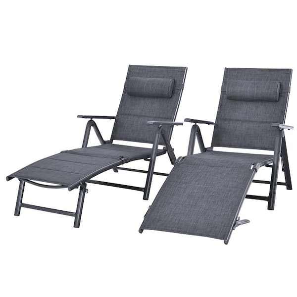 Gymax 2-pieces Aluminum Patio Chaise Lounge Reclining Chair with 7 ...