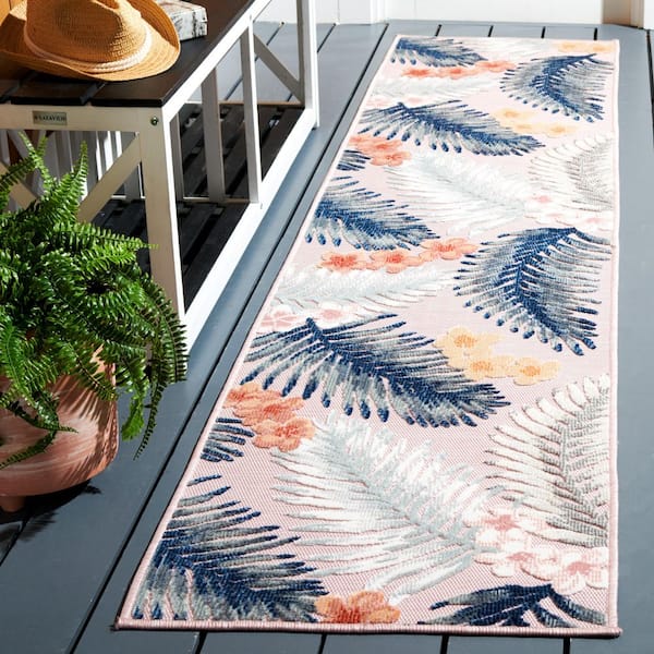 Cabana Pink/Gray 2 ft. x 9 ft. High-Low Botanical Floral Indoor/Outdoor Runner Rug
