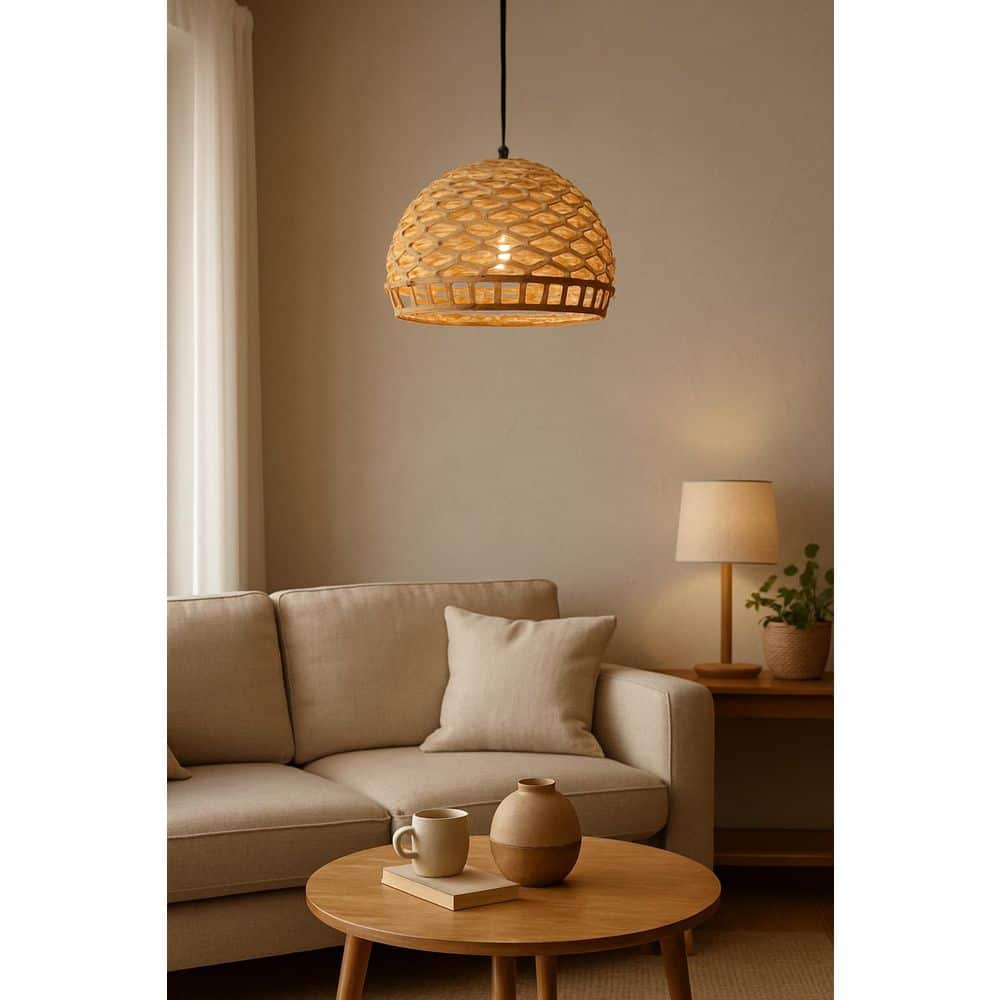 Natural Home 100-Watt Black 1 Light Bamboo Shaded Pendant Light with Bamboo Shade, with No Bulbs Included price history on PriceWatchPro