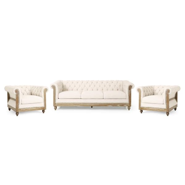 Petes 3-Piece Fabric Top Beige and Dark Brown Living Room Set
