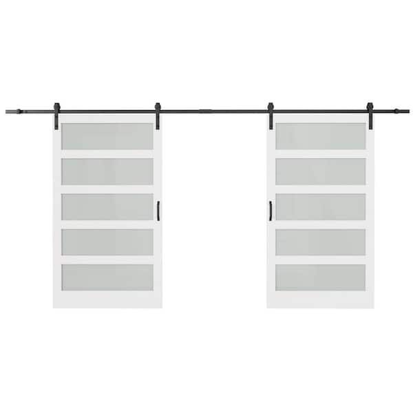 ARK DESIGN 96 In. X 84 In. 5-Lite Tempered Frosted Glass White Primed ...