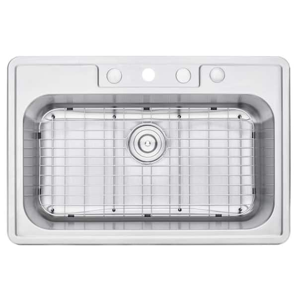 AKDY Handmade Drop-in Stainless Steel 33 in. x 22 in. Single Bowl Kitchen  Sink with Drying Rack KS0101 - The Home Depot