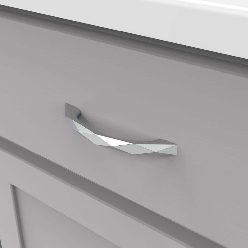 Chrome Faceted Solid Core Kitchen Cabinet Handles, 3-3/4"