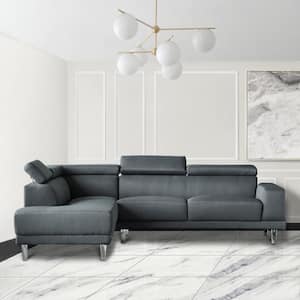 105 in. W 2-Piece Fabric L Shaped Left Facing Sectional Sofa in Light Gray with Adjustable Headrests and Crystal Legs