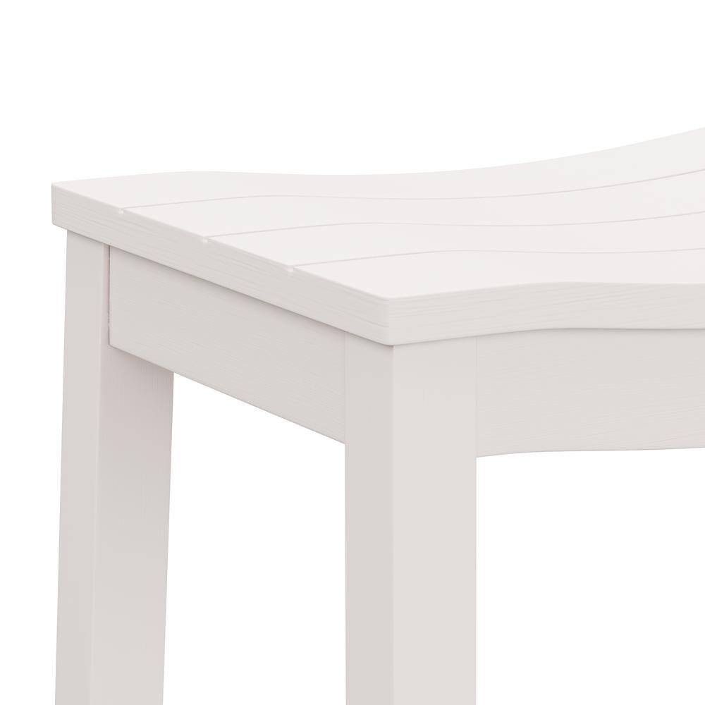Coastal Charm White Wood Backless Saddle Counter Stool