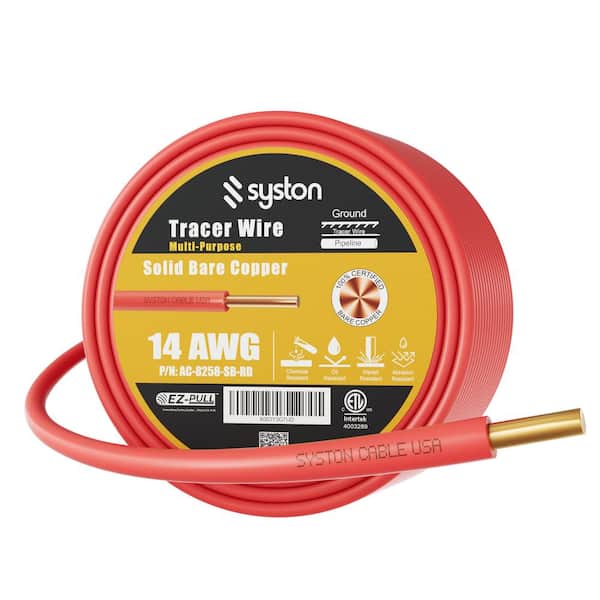 50 ft. Red 14 AWG 600-Volt Solid CU Direct Burial Tracer Wire for Locating Underground Pipes Line Gas Water Sewer Pipe