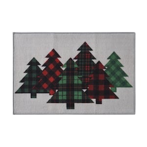 Christmas Tree Multicolor 2 ft. x 3 ft. Plaid Polyester Rectangle Indoor Scatter Rug