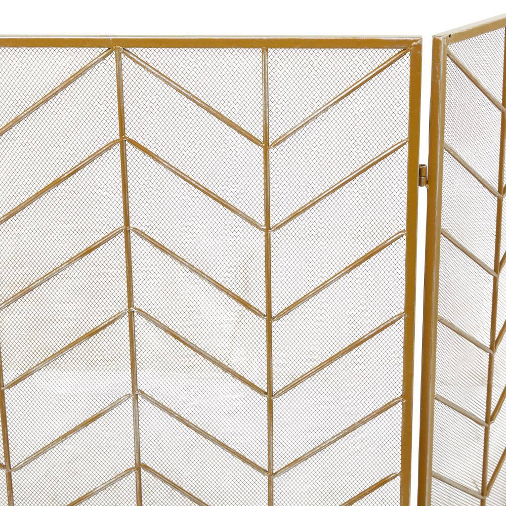 Gold 52" Chevron Pattern Mesh 3-Panel Fireplace Screen