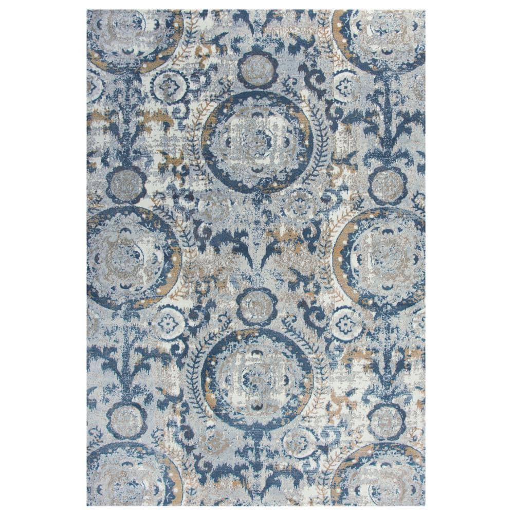 Lavish Gray/Blue 5 ft. 3 in. x 7 ft. 6 in. Medallion Area Rug