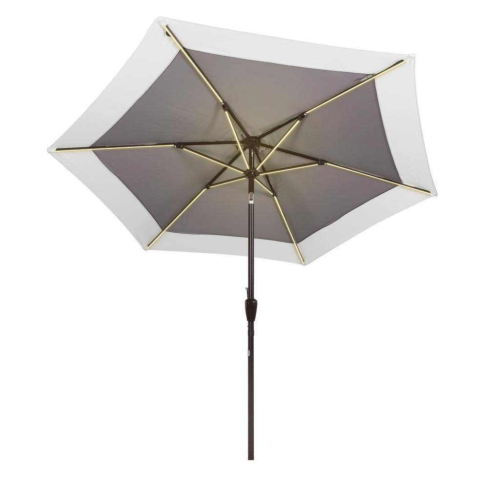 Spencer 9 ft. Gray and White Aluminum Solar LED Market Patio Umbrella