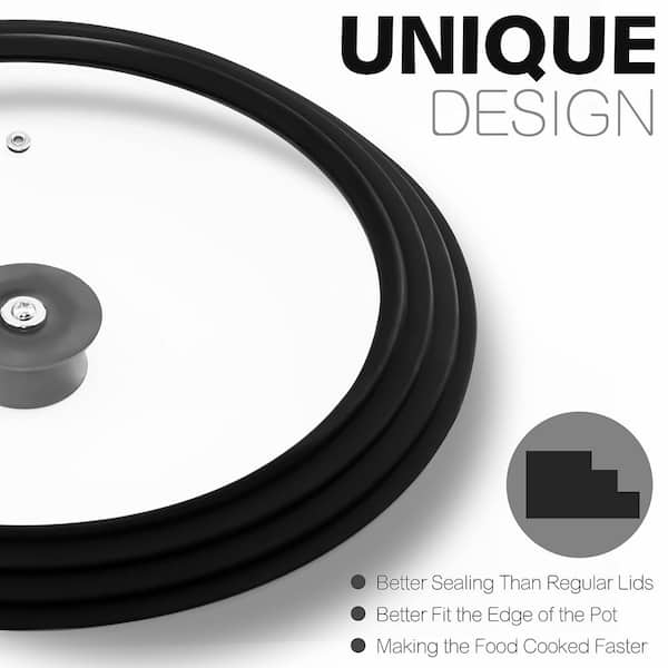 9.5 in. Glass and Silicone Lids with Heat Resistant Rim and Fits 8-9.5 in. for Pot, Pans, Skillet and Frying Pan Cover