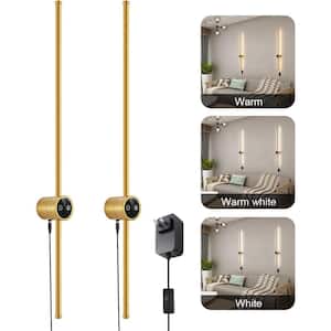 31.5 in. 2-Light Gold Wall Sconce Set of 2 LED Dimmable Plug-in Sconce Wall Light 13-Watt Wall Lamp with Memory Function