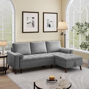 88 in. Square Arm 2-Piece Velvet L-Shaped Sectional Sofa in Gray with Chaise