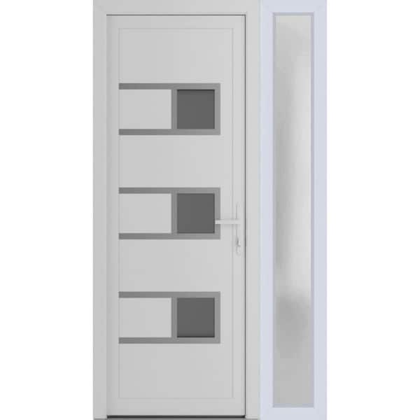 VDOMDOORS 50 in. x 80 in. Left-hand/Inswing Frosted Glass White Silk Steel Prehung Front Door with Hardware