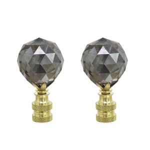 2-1/4 in. Charcoal Grey Faceted Crystal Lamp Finial with Brass Plated Finish (2-Pack)