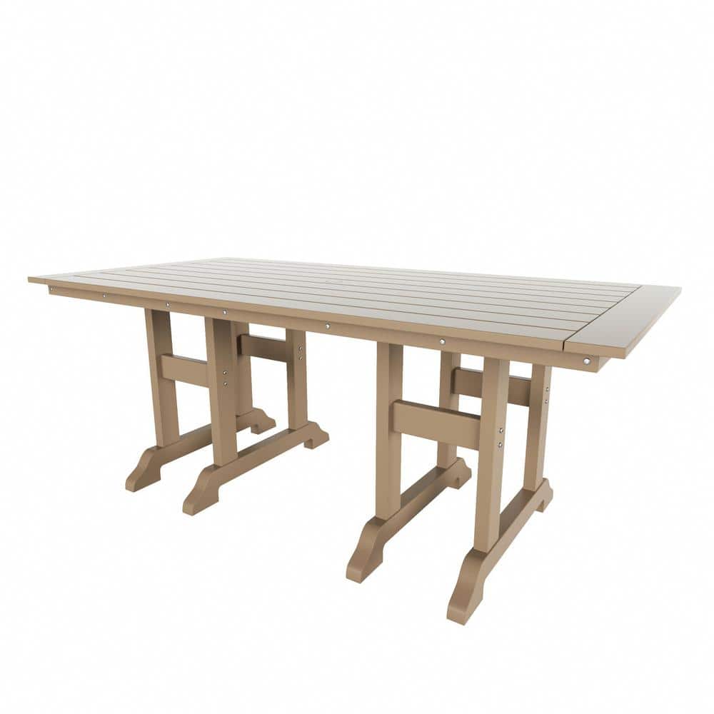 Hayes 71 in. All Weather HDPE Plastic Outdoor Dining Rectangle Trestle Table with Umbrella Hole in Weathered Wood price history on PriceWatchPro