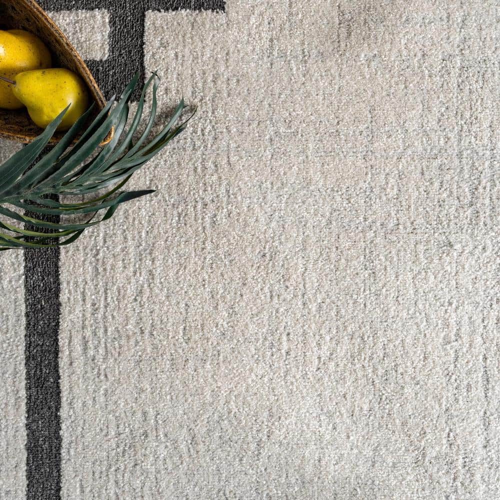 Beige and Black Rectangular Reversible Synthetic Area Rug, 5' x 7'