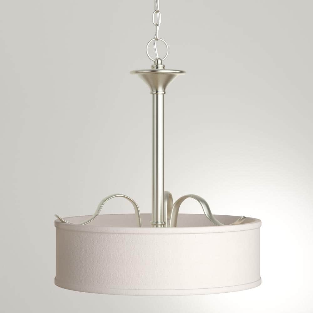 Brushed Nickel 3-Light Pendant with Off-White Linen Shade