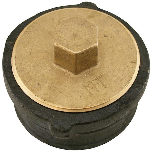 JONES STEPHENS 3 in. x 2-1/8 in. No Hub Cast Iron Cleanout with 2-1/2 in. Raised Head Heavy Plug for DWV