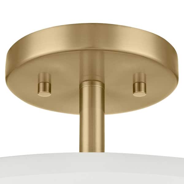 Home Decorators Collection - Brookley 14 in. 2-Light Brushed Gold Semi-Flush Mount with White Fabric Shade