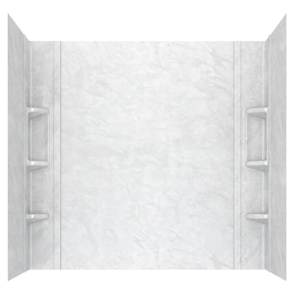 Ovation 60 in. W x 59 in. H 5-Piece Glue-Up Alcove Acrylic Bathtub Wall Surround in White Marble