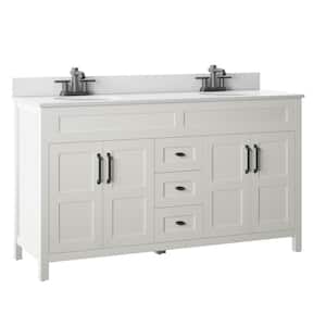 59.5 in. W x 20 in. D x 38.13 in. H Double Bath Vanity in White with White Marble Top