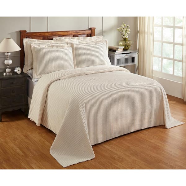 Better Trends Julian Collection in Solid Stripes Design Ivory Full/Double 100% Cotton Tufted Chenille Bedspread