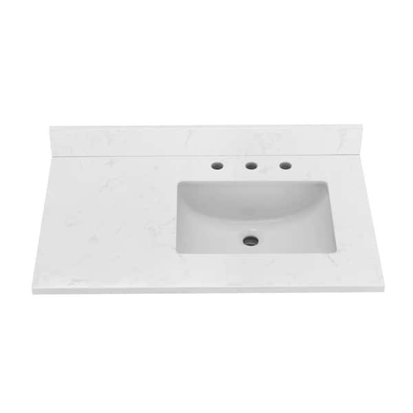 36 in. W x 22 in. D Engineered Stone Composite White Rectangular Single Sink Vanity Top in White Right Sink