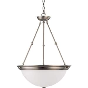 3-Light Brushed Nickel Pendant with Frosted White Glass