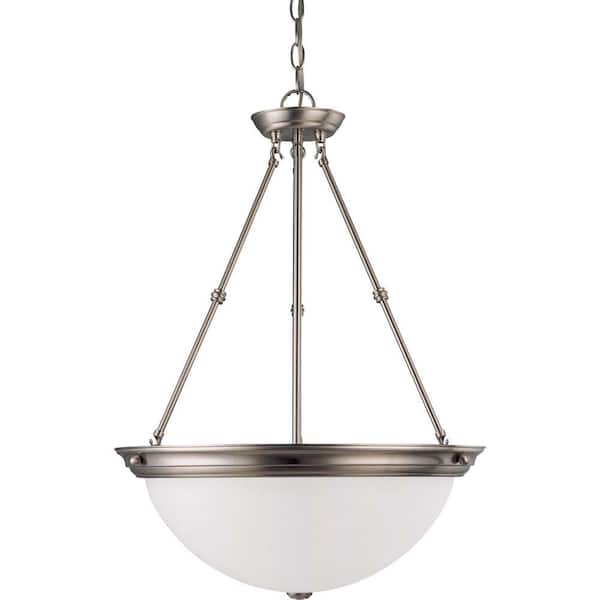 SATCO 3-Light Brushed Nickel Pendant with Frosted White Glass