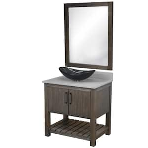 Ocean 31 in. W x 22 in. D x 31 in. H 1-Clear Gray Sink ORB Drain Bath Vanity in Mocha w/ Gris Quartz Top plus Mirror