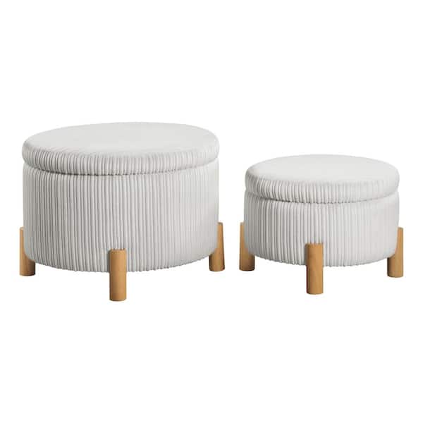 OSP Home Furnishings Bennett 2-Pieces Polyester Storage Ottoman Set in Taupe Cord Fabric and Natural Legs