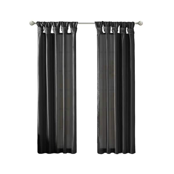 Natalie Black Faux Silk 50 in. W x 120 in. L Room Darkening Curtain (Single Panel)