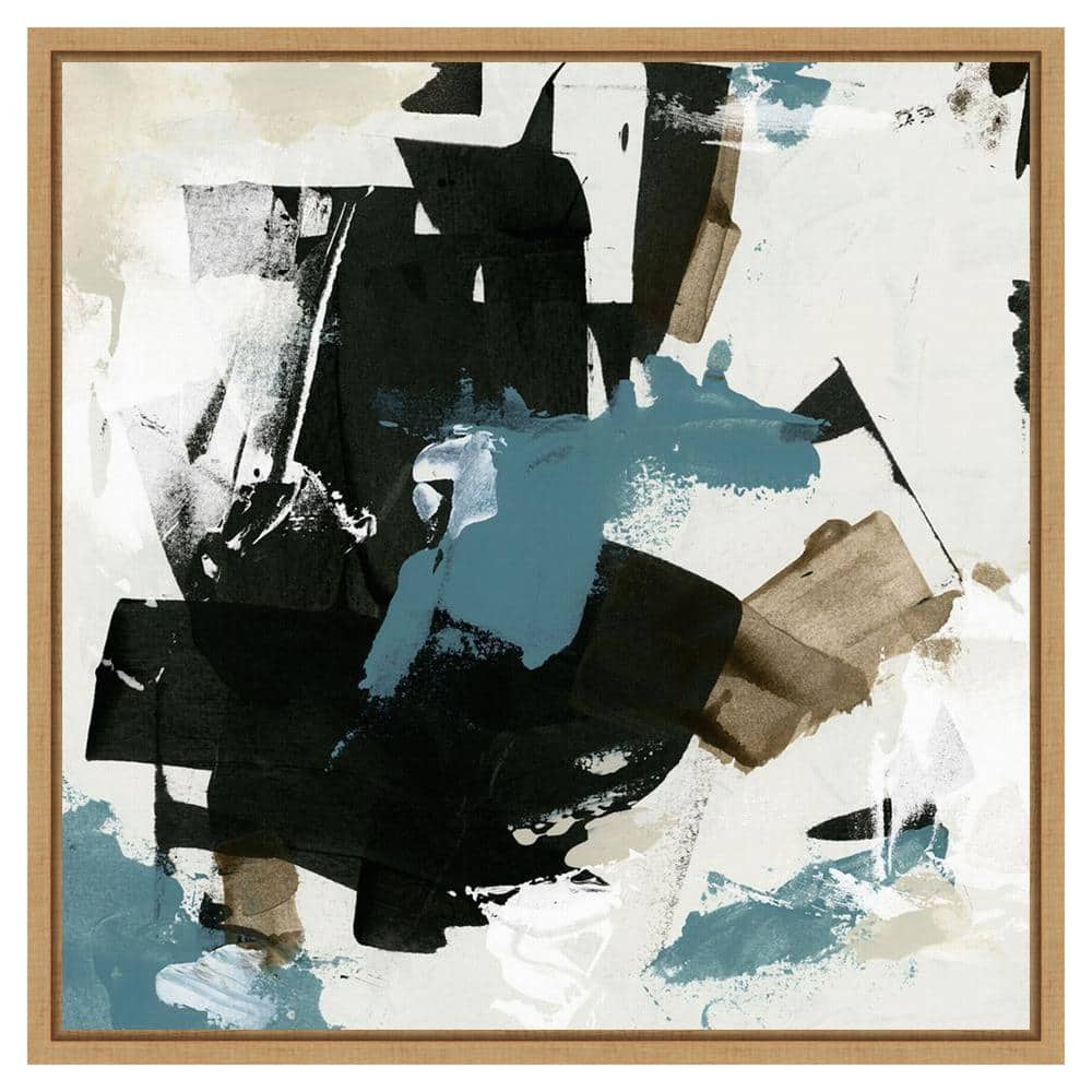 Scraped Teal I Abstract Canvas Art with Maple Frame