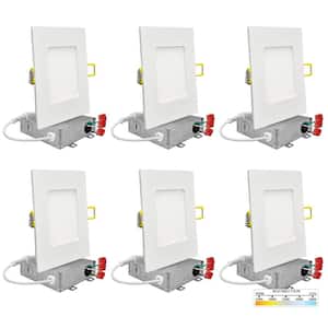 6 in. White Square Slim Canless Integrated LED Recessed Light Kit 5 Color Selectable 2700K to 5000K Dimmable (6-Pack)
