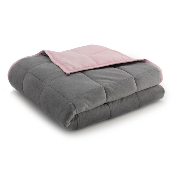ELLA JAYNE Anti-Anxiety Grey/Pink Reversible Polyester 48 in. x 72 in. 15 lb. Weighted Blanket