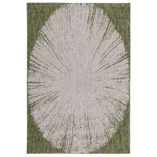 SAFAVIEH Courtyard Beige/Dark Green 7 ft. x 10 ft. Floral Abstract Indoor/Outdoor Area Rug