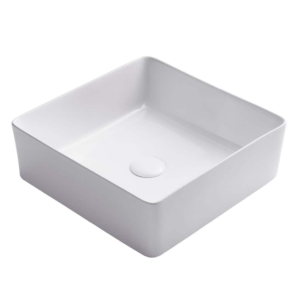 Viva White Square Ceramic Vessel Bathroom Sink